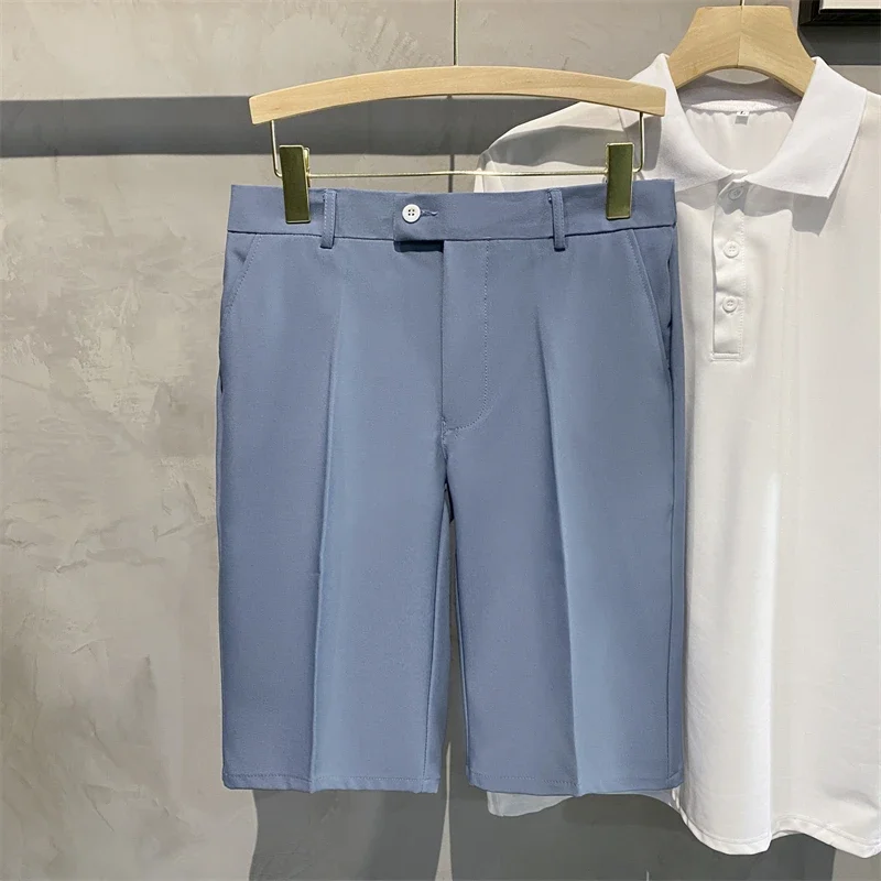 Pantalones cortos chinos plisados delanteros para hombre, Bermudas informales, ropa de trabajo, pantalones cortos de moda coreana para verano