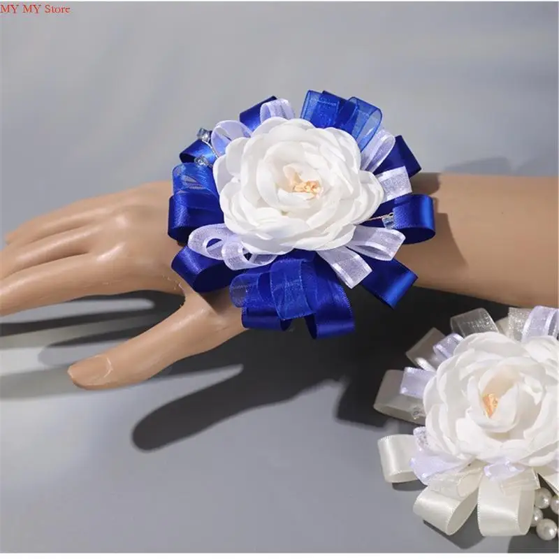 

N1HE Elegant Satined Corsage Yellow Peony Elastic Wrist Flower Wedding Party Accessory