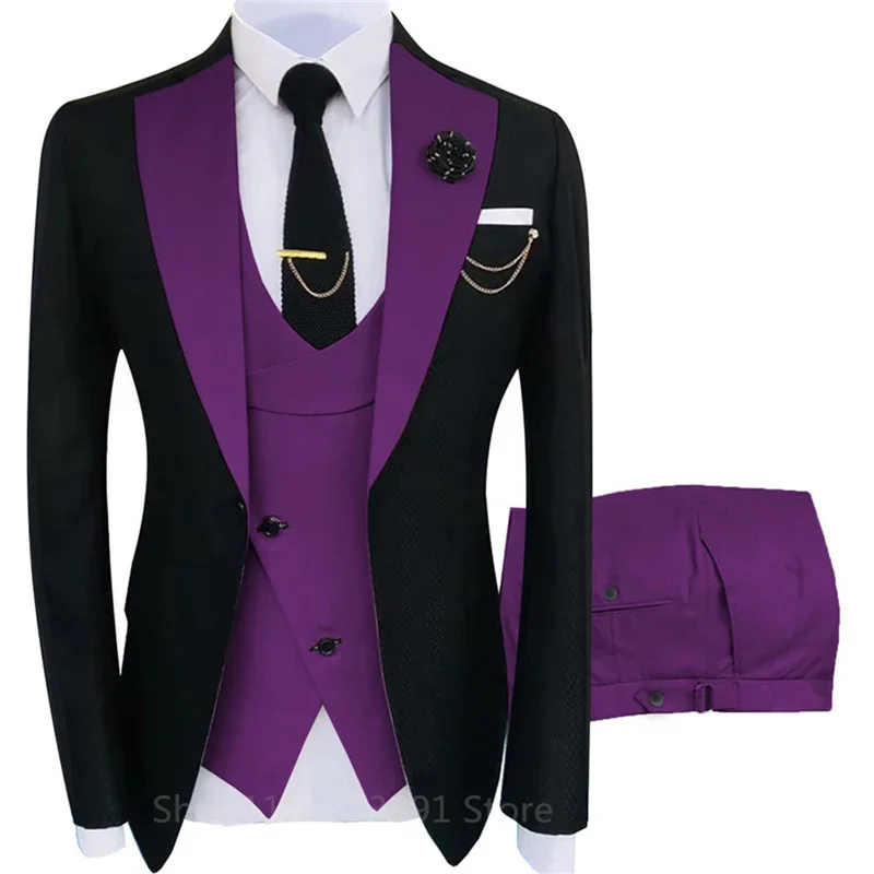 3 Piece New Suit Men\'s  Fit Costume Homme Shawl Lapel Blazer Tuxedo Popular Party Wedding (Blazer+Vest+Pants)