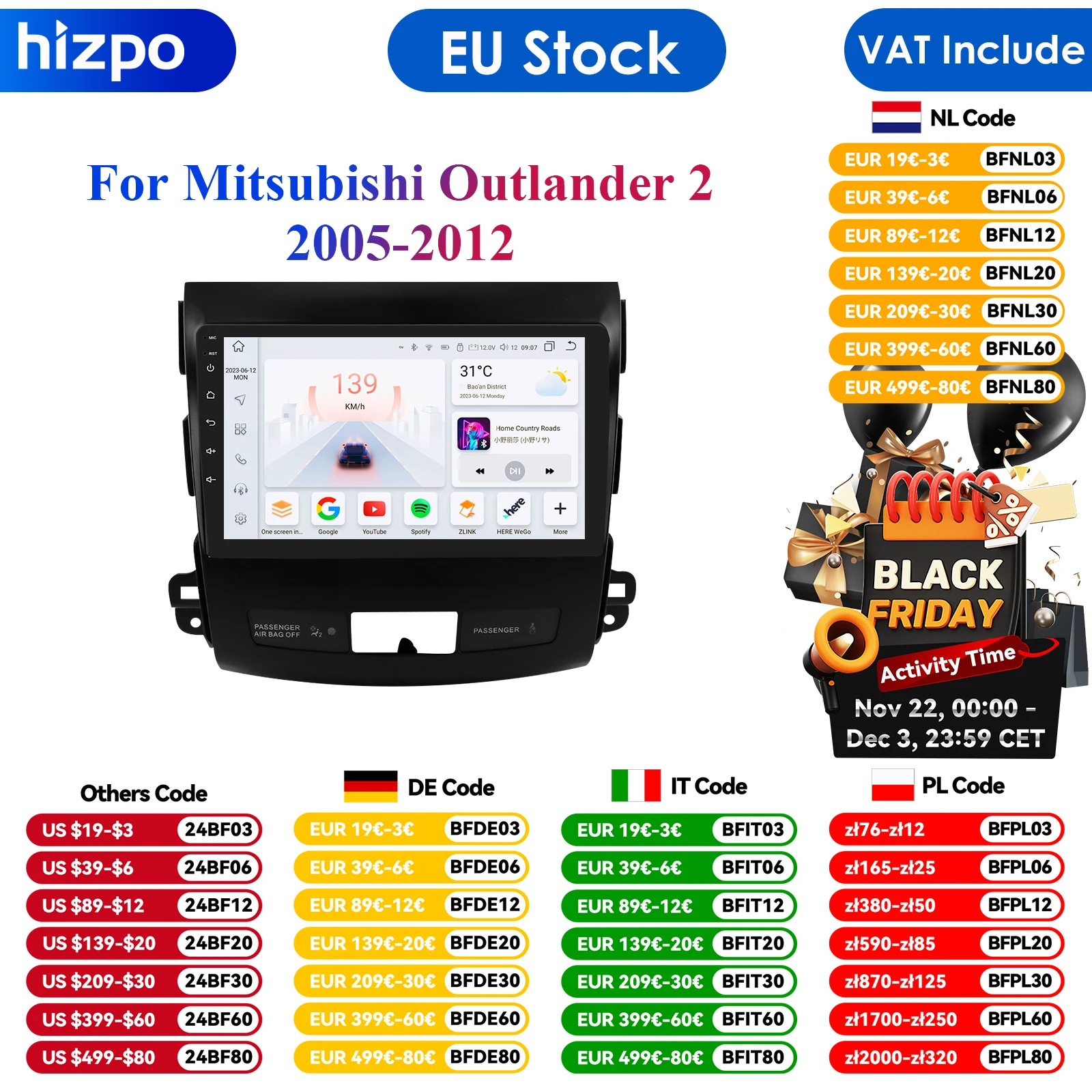 For Mitsubishi Outlander Xl 2 Peugeot 4007 Citroen C-Crosser Car Radio Multimedia Video Player GPS 2din Android 12 Autoradio 4G