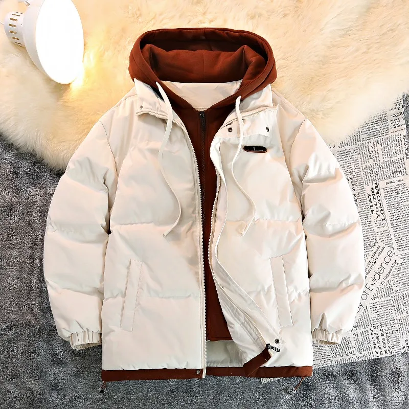 ستان مبطنة بالقطن للرجال، سترة سميكة دافئة بغطاء للرأس للخريف والشتاء، سترة عصرية مريحة على الطراز الياباني للمراهق