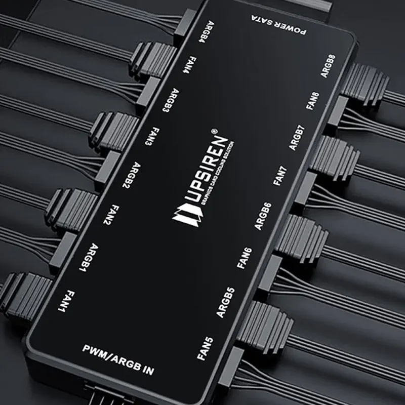 UPSIREN HU-8 Black Fan Hub ARGB Divine Light Synchronization PWM Magnetic Two-In-One 3PIN Lighting 4PIN Temperature Control