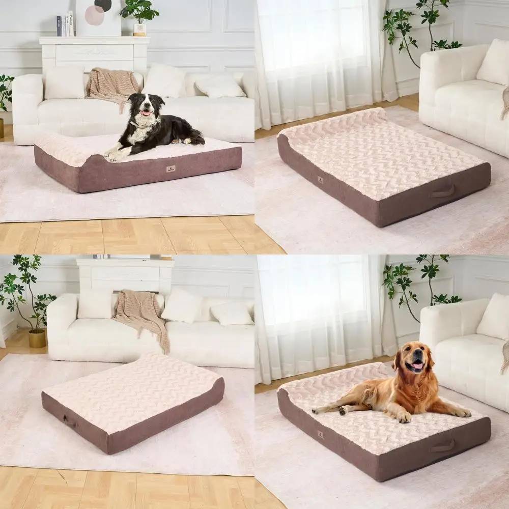 

Большая ортопедическая кровать из пены с эффектом памяти для собак со съемным чехлом и водонепроницаемым вкладышем — 50 x 34 x 7 часов, текстурированный плюш цвета хаки