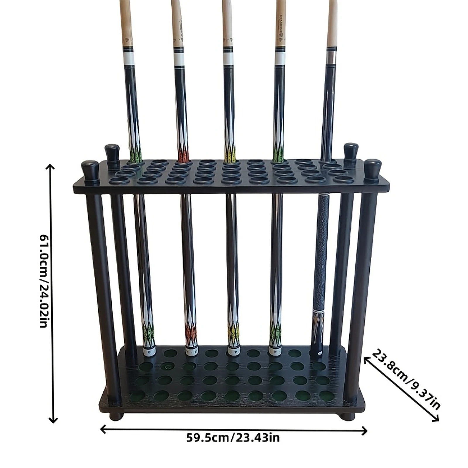 원목 36홀 당구 큐 랙, 각 구멍당 하나씩 큐 보관 랙