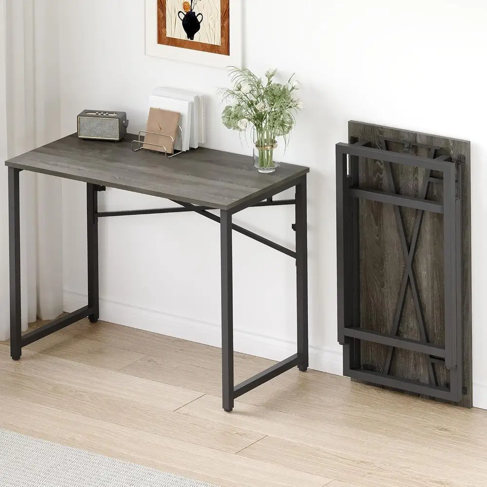 Black Oak 40 Foldable Home Office Desk - Easy Assembly-Free Study, Writing, Gaming Computer Table