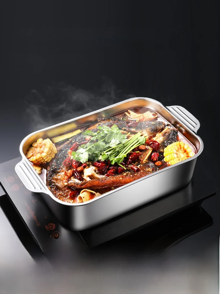 

Stainl Steel Rectangular Tray Di Roasting Pan Fi Cooking Plate Commercial BBQ Square Tray Home Use Fi Plate