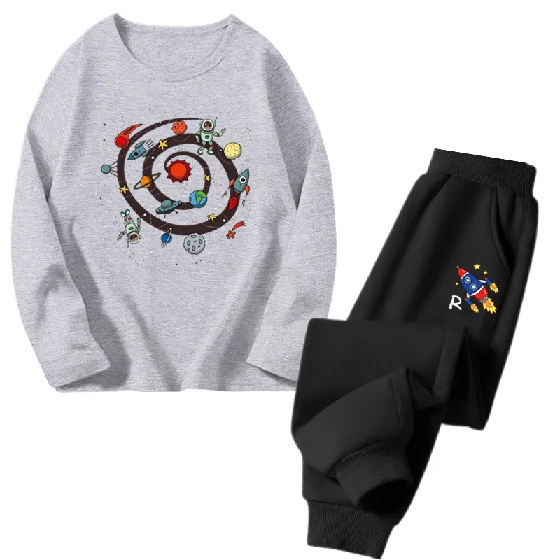 2024 New Children\'s Clothing Sets Boys Cartoon Planet Space Sports Suits Kids Long Sleeve Tshirt and Pants Outfits