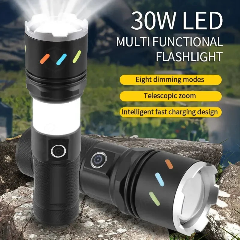 White Laser Flashlight High Power Strong Light Long Range Zoomable Multi Function Torch for Outdoor Camping Hiking