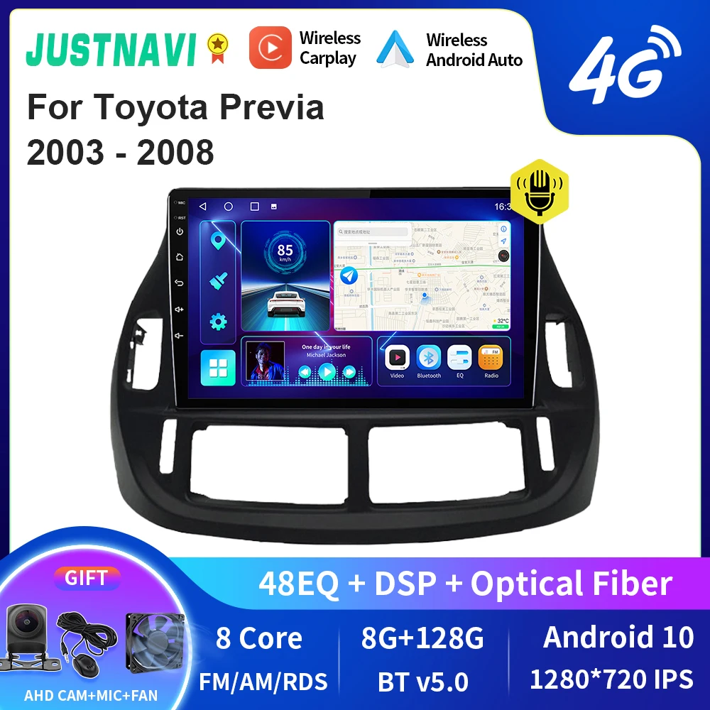 

JUSTNAVI QT10 Wireless CarPlay Android Auto Radio For Toyota Previa 2003 - 2008 Stereo Car Multimedia Video Player GPS DVD DSP