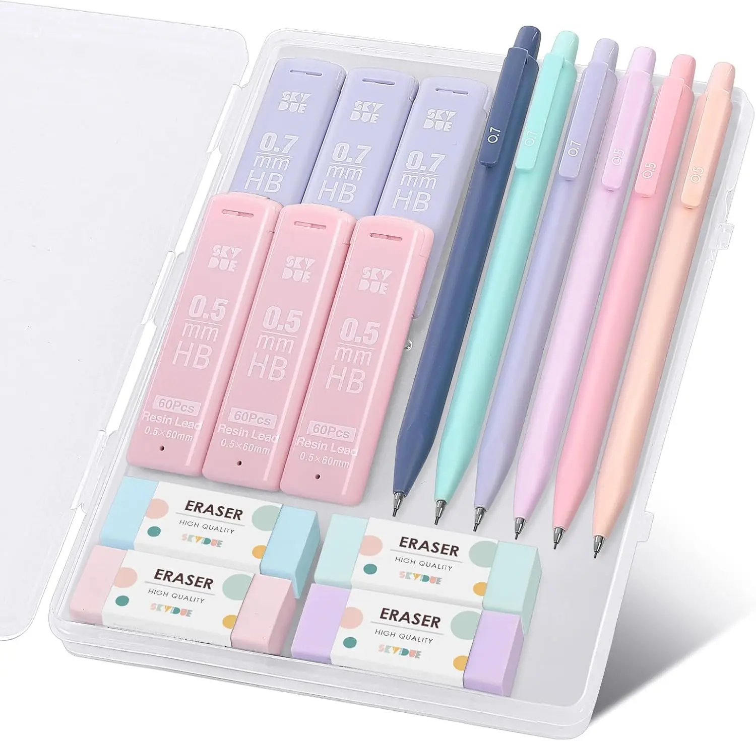 

Mechanical Pencils Set, 0.5mm & 0.7mm with 360 HB Lead Refills, 4 Pastel Erasers, Aesthetic School Supplies for Writing, Drawing