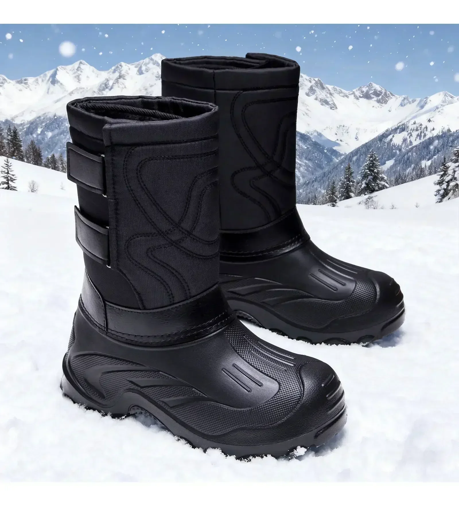 Herren Winter-Schneestiefel mit mittlerer Schaftlänge, Camouflage-Motiv, Klettverschluss-Design, wasserdicht, rutschfeste Gummisohle, warme Outdoor-Stiefel – Detail 8