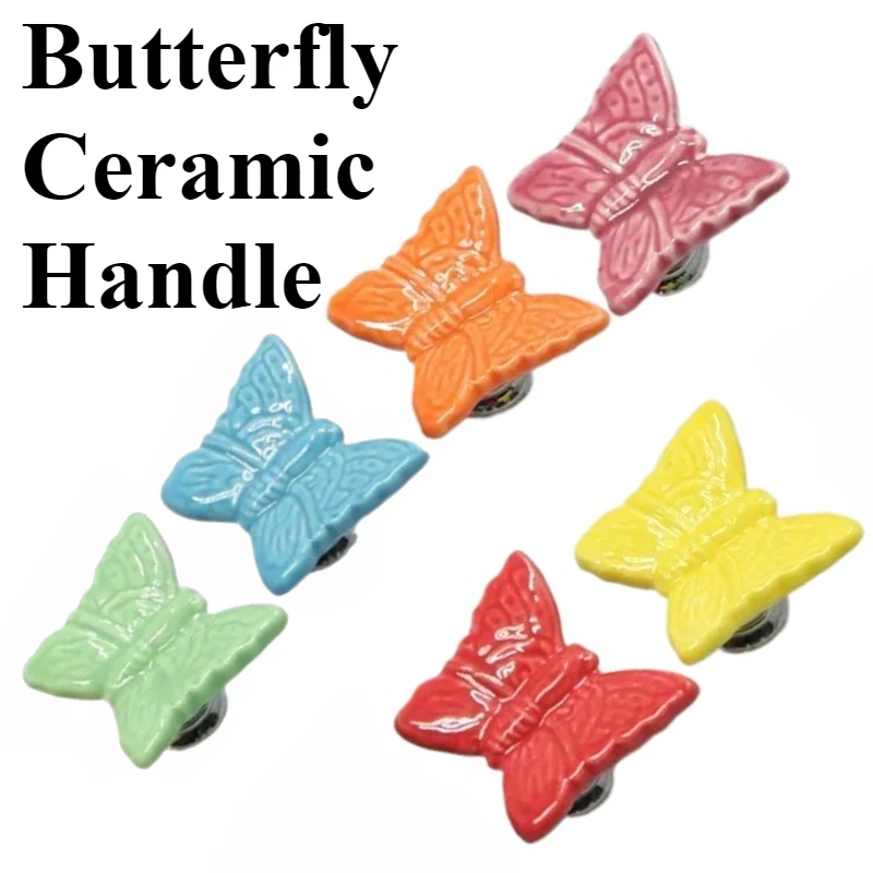 Ceramic Drawer Pull Cupboard Wardrobe Wine Cabinet European Modern Simple Butterfly Single Hole Handle Cabinet Handles Furniture