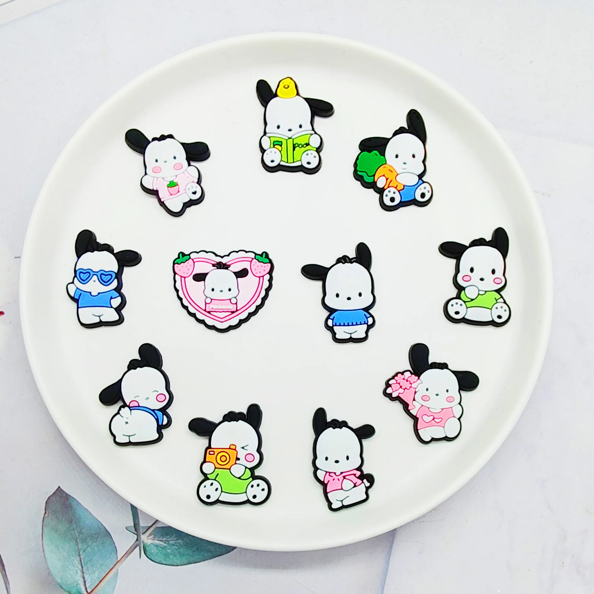 12/5PCS Mesuca Pochacco Shoe Charm Wholesale PVC beach bag clog Wristband Decor Buckle Sandal Detachable Waterproof To Xmas Gift