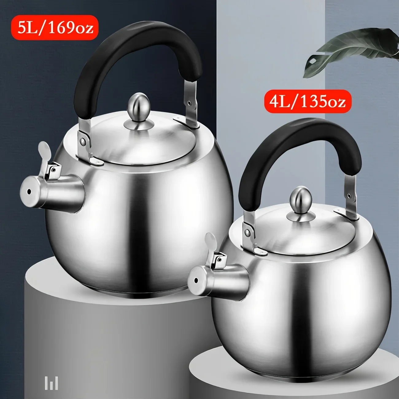 Stainless Steel Whistling Kettle with Dustproof Spout, Durable Ergonomic Design, Large Capacity 4/5L for Gas Induction