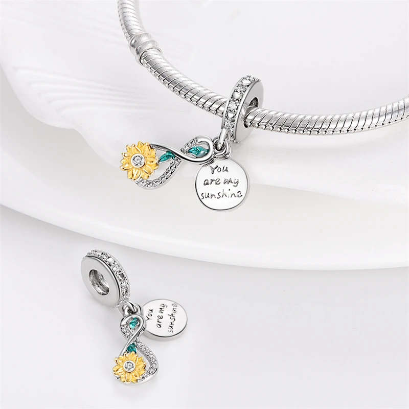 925 Sterling Silver Fashion Heart Sunflower Ladybug Charms Beads Suitable for Brand Original Bracelet DIY Fine Jewellery Gift