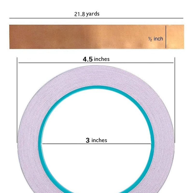 Fita de folha de cobre com condutor dupla face, blindagem EMI, vidros manchados, solda, reparos elétricos, 0,5 polegadas, 2PCs