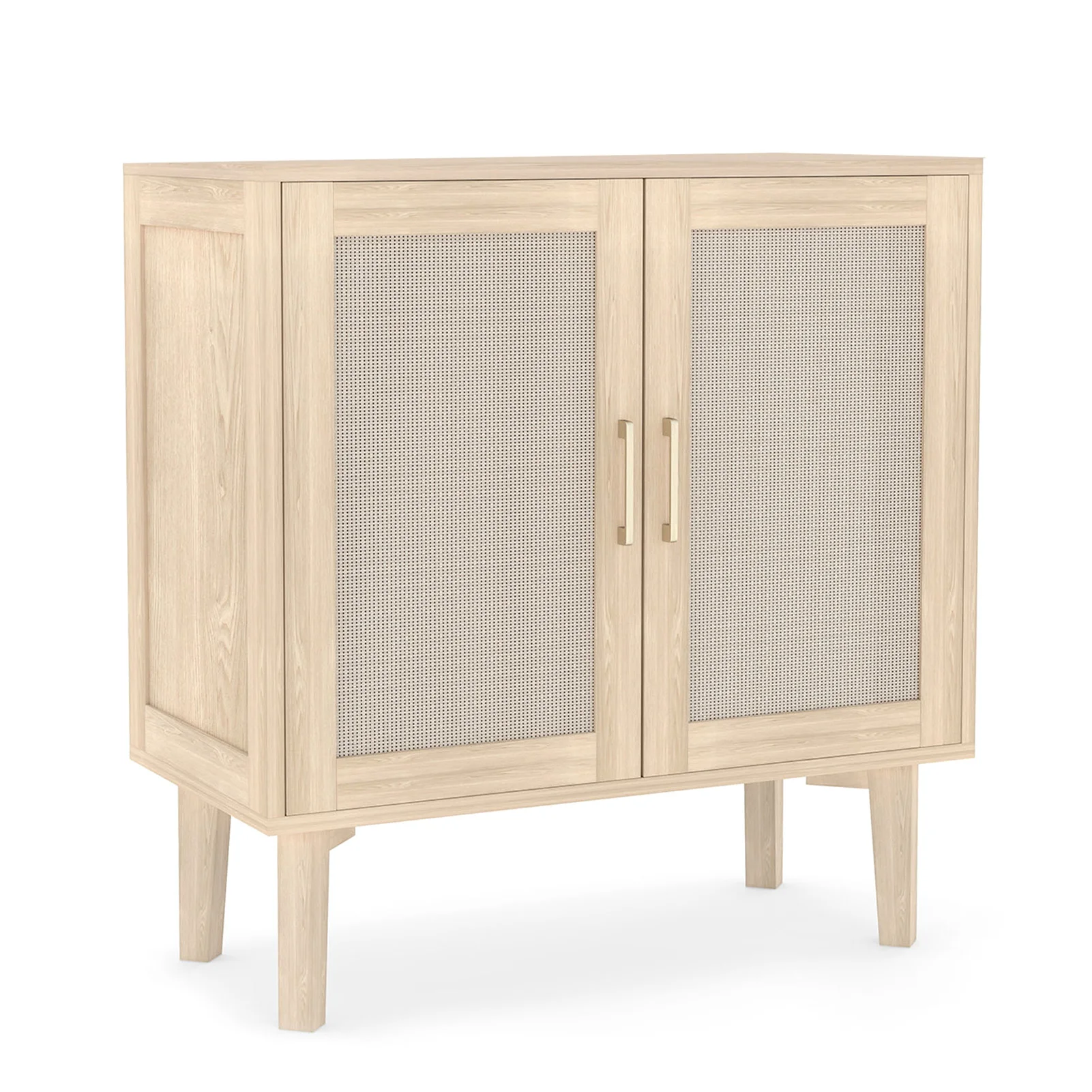 

Buffet Cabinet with Rattan Decor Doors Solid Wood Feet Multifunctional Sideboard Cabinet for Dining Room Kitchen Light Oak