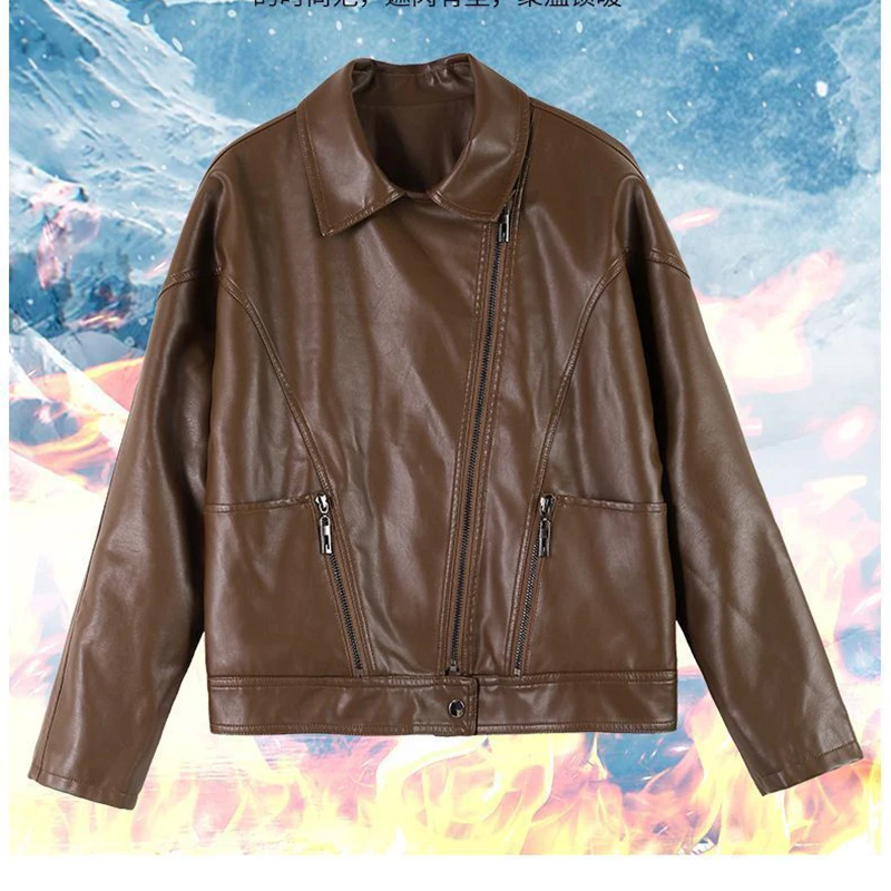 Giacca corta in pelle PU Capispalla da donna 2026 Autunno Inverno Nuovo Plus Giacca in pelle calda in velluto Cappotto spesso sottile Top