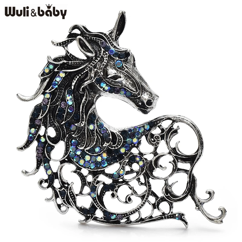 Broches de caballo fuertes Vintage Wuli & baby, broche de oficina para fiesta de animales del zodiaco con diamantes de imitación de 4 colores, regalos