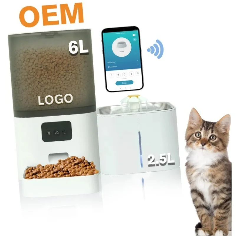 

WiFi APP Controlled Smart Pet Feeder 6L Portable Automatic Dog/Cat Food Dispenser with Timed Water Includes Voice Call Function