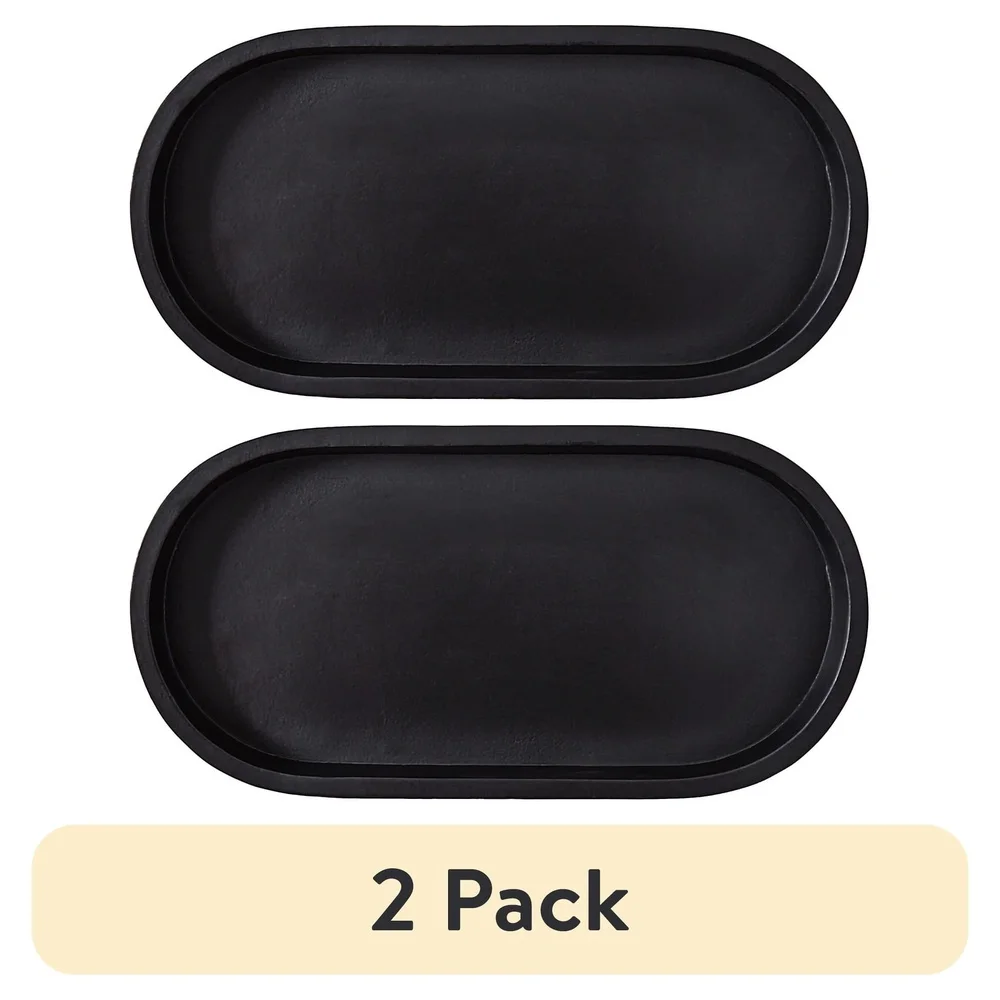 

Black Ceramic Oval Tray Set Home Organization Decorative Display Chic Lightweight Multi-Purpose 2 Pack Unique Design Timeless