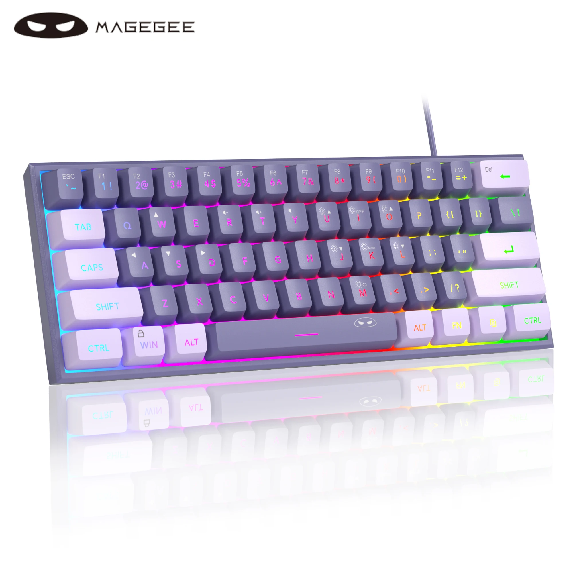 MageGee Mini 60% gamingtoetsenbord, RGB-achtergrondverlichting 61-toetsen ultracompact toetsenbord, TS91 Ergonomisch waterdicht mechanisch aanvoelend kantoor