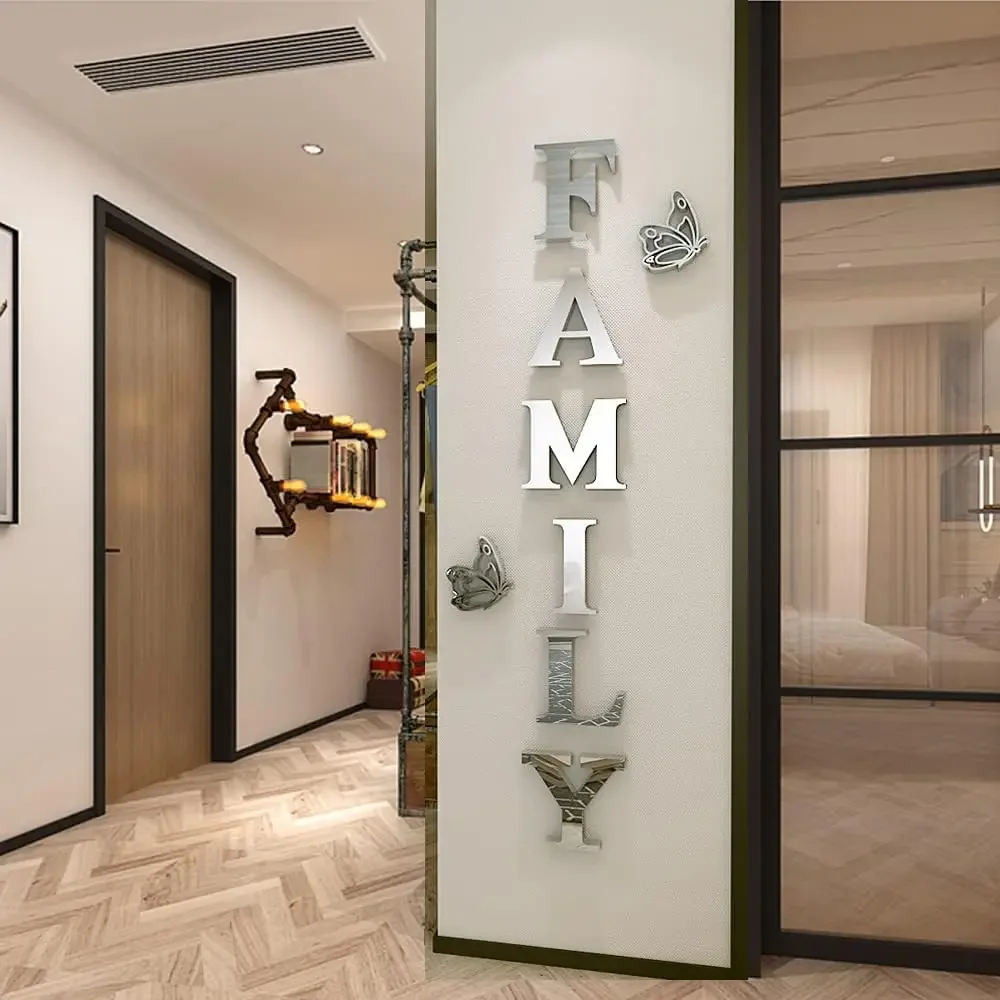 3D Mirror Wall Stickers English Letters  Family Self-Adhesive DIY Acrylic Decals For Living Room  Room Decoration