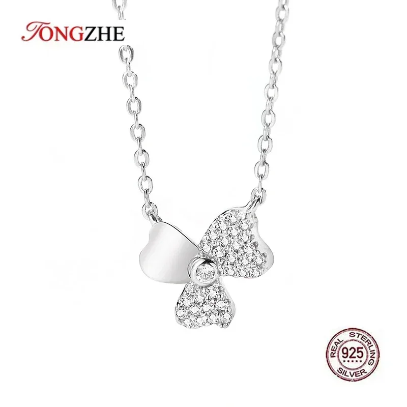 TONGZHE Pure 925 Sterling Silver Statement necklace Original Leaves Flower Clear CZ Rose Gold Jewelry Custom Long Necklace 2019