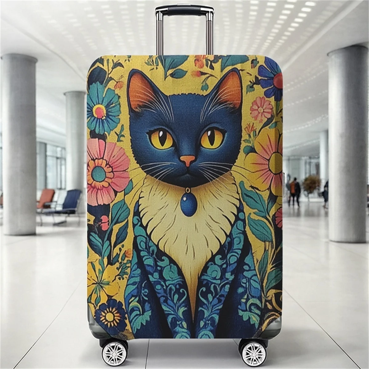 

Защитный чехол для багажа с ярко-желтым узором в стиле Blue Cat Flower Palace, подходит для чемоданов размером 18-32 дюйма, для ручной клади.