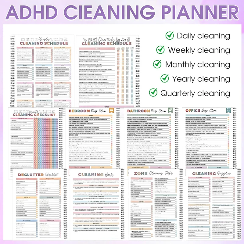 

[Y]ADHD Cleaning Planner For Adults And Teens-Daily,Weekly & Monthly Cleaning Schedule & Checklist,Reusable Household Organizer