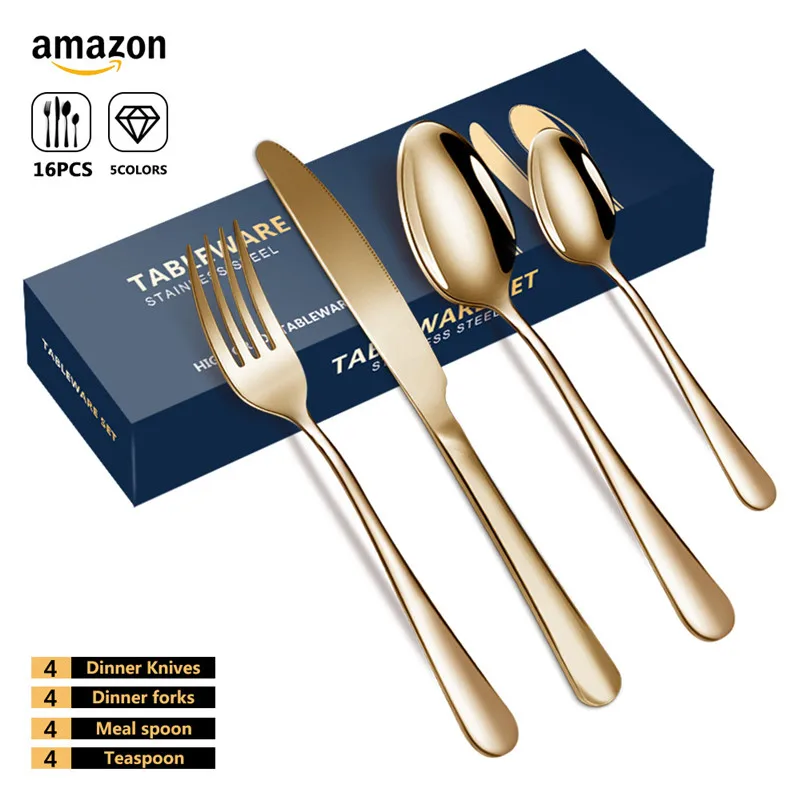 2024 New 16 High-end Cutlery Set Stainless Steel Cutlery Set Cutlery, Fork, Spoon, Cutlery Set Safe Cutlery Set