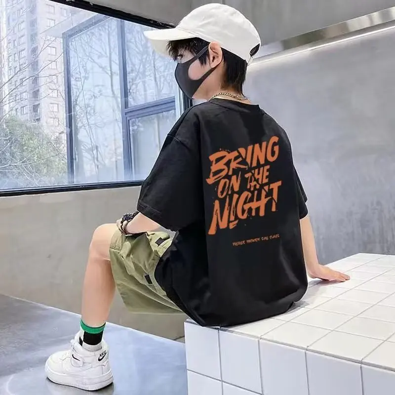 Round Neck, Five-point Sleeves, Summer Temperament, Children's Print, Trendy T-shirt, Straight Type, Literary Japanese Series