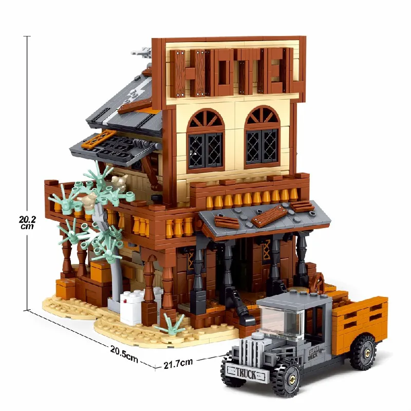 1597 pçs criativo especialista ocidental cowboy cidade hotel blocos de construção conjunto com modelo de caminhão vintage diy montagem brinquedos para adultos presente