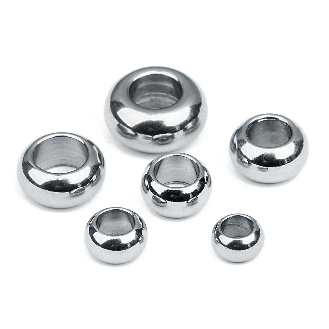 20Pcs Stainless Steel Large Hole Beads 6/7/8/9/10/12mm Round Charm Loose Spacer Bead Diy Jewelry Bracelets Supplies Wholesale