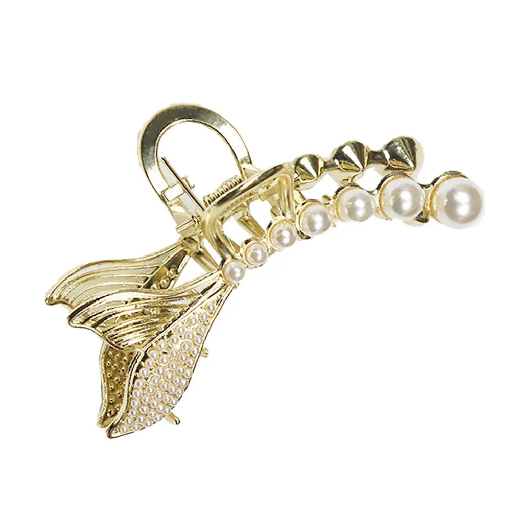 

1Pcs Zinc Alloy Pearl Fish Tail Claw Clip Delicate Female Hairpin Elegant Stylish Hair Accessory Girls Headwear Exquisite Jaw