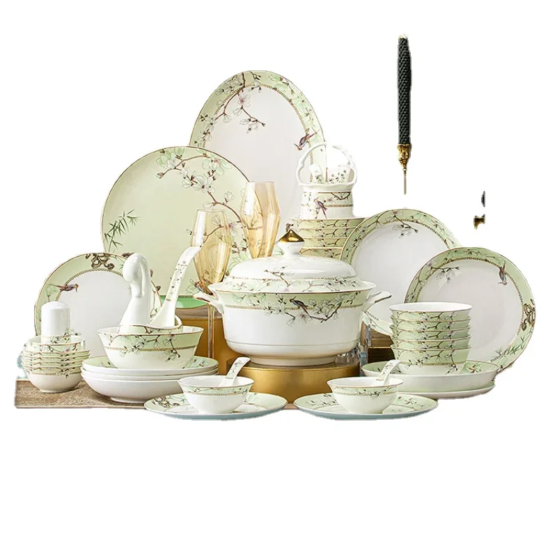 

Jingdezhen Ceramic Tableware High-End Chinese Plate Bowl Combination Housewarming Wedding Bowl and Dish Set