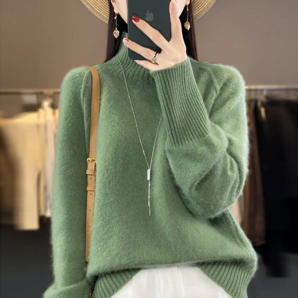

Women's Thickened Turtleneck Wool Sweater Long-Sleeve Knit Top Fashionable Cashmere Sweater for Autumn Winter Versatile
