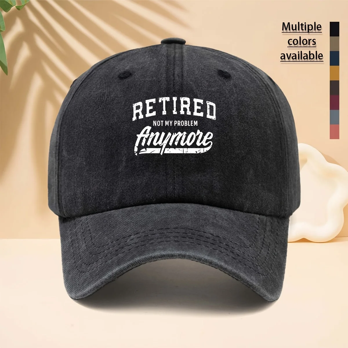 Baseball Cap with RETIRED NOT MY PROBLEM Pattern, American Retro Distressed Fun Street Style Adjustable Unisex Casual Hat, All-S