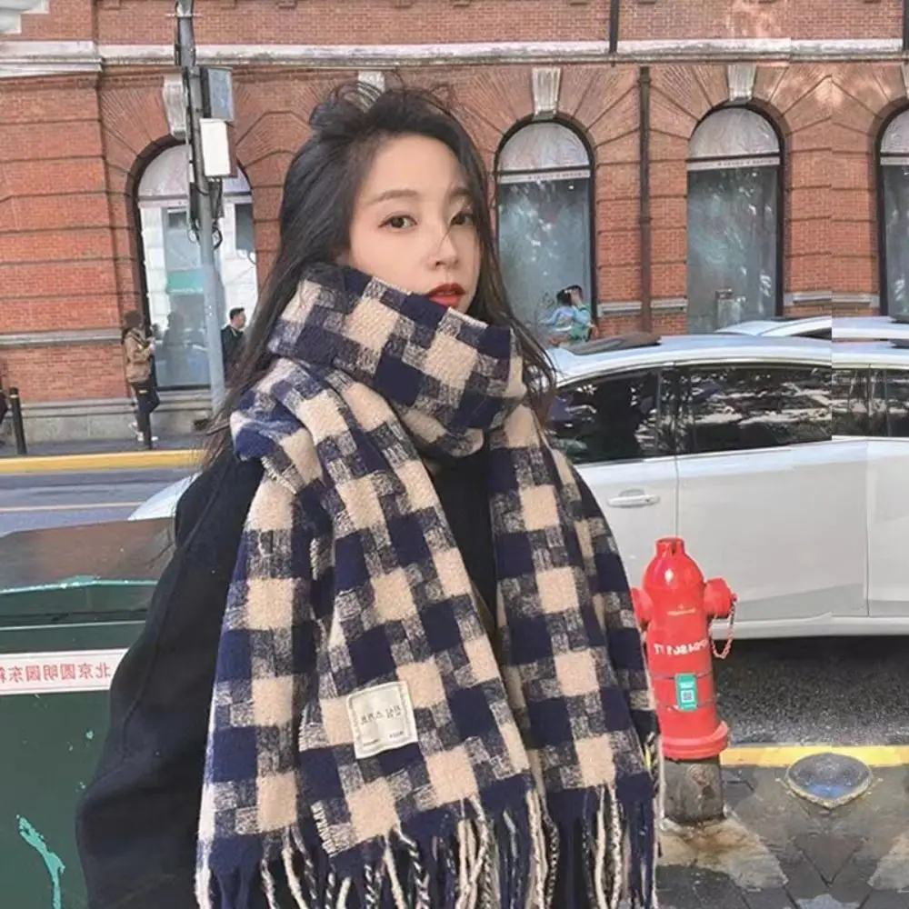 

Warm Tassel Plaid Wool Scarf Plush Cashmere Shawl Winter Cashmere Scarves Korean Style Scarves Wool Scarves Long Shawl Student