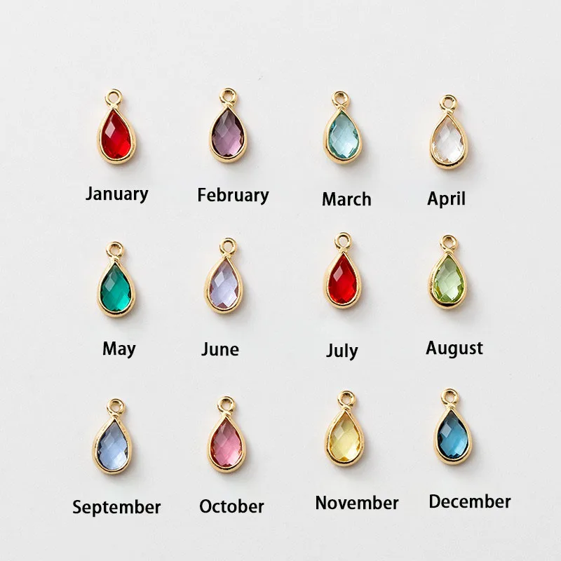 

50pcs/ Bag Hot Sale 12 Months Birthday Stone Glass Copper Oval Pendant and connector for Jewelry Necklace Bracelet