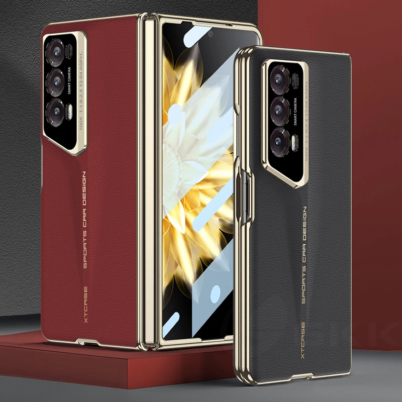 

Роскошный окрашенный кожаный чехол для Honor Magic V2, внешнее стекло, защитная крышка в стиле бронированного лезвия для Honor Magic V2, чехол