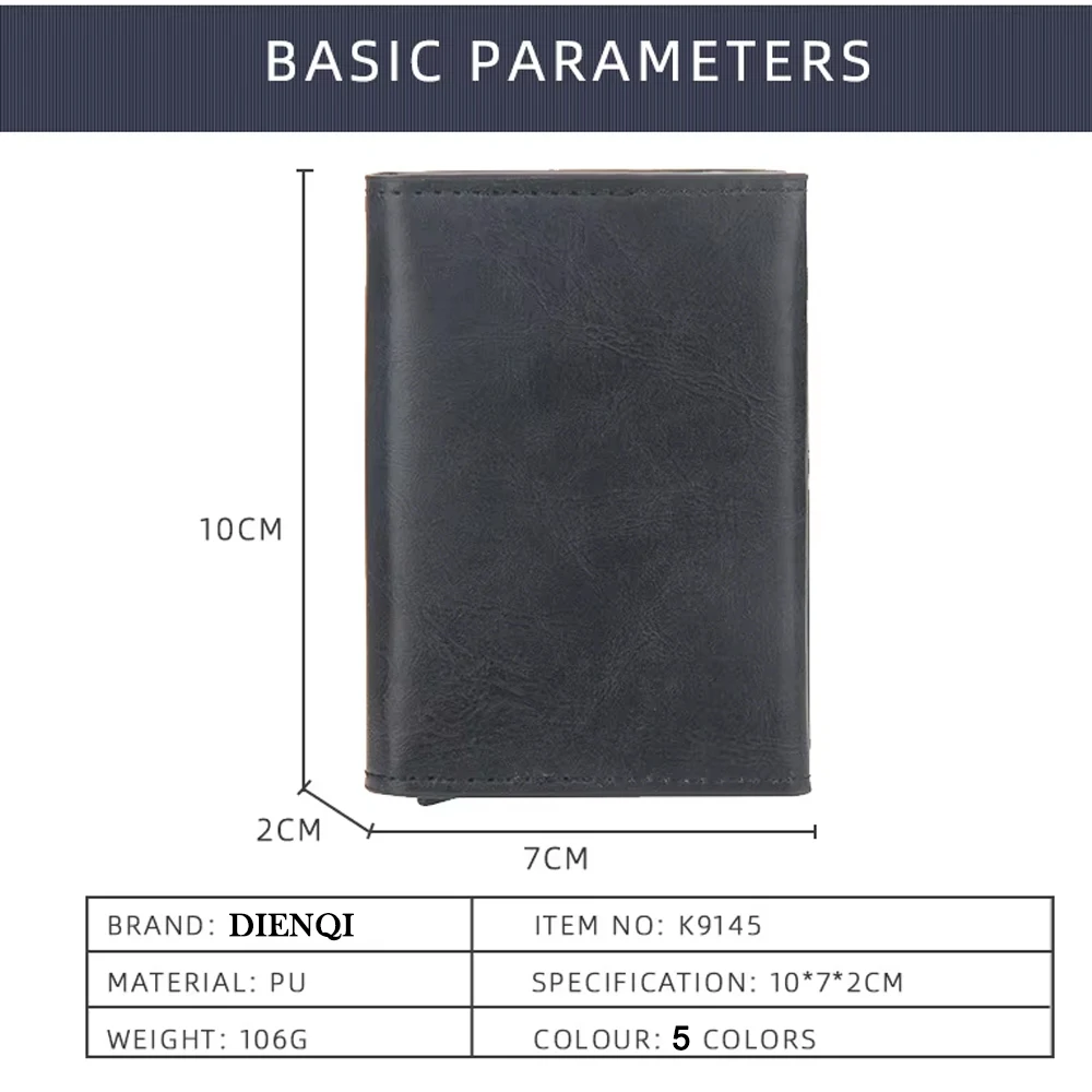 Pop Up Credit Card Holder Wallets Men Slim Rfid Blocking CardHolder Wallet for Men Card Money Bag Purse PU Leather Short Wallets — zdjęcie 6