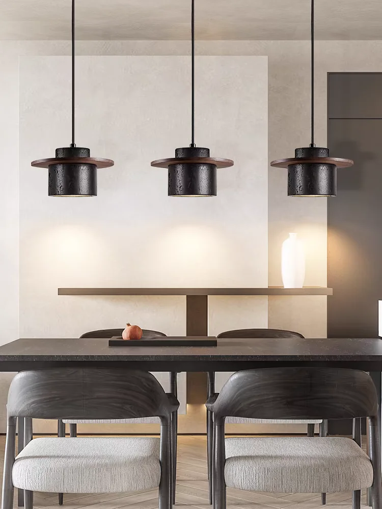 Black Hole Stone Retro Simple Dining Room Dining Chandelier Solid Wood Bedroom Home Decor Hanging Pendant Lamp