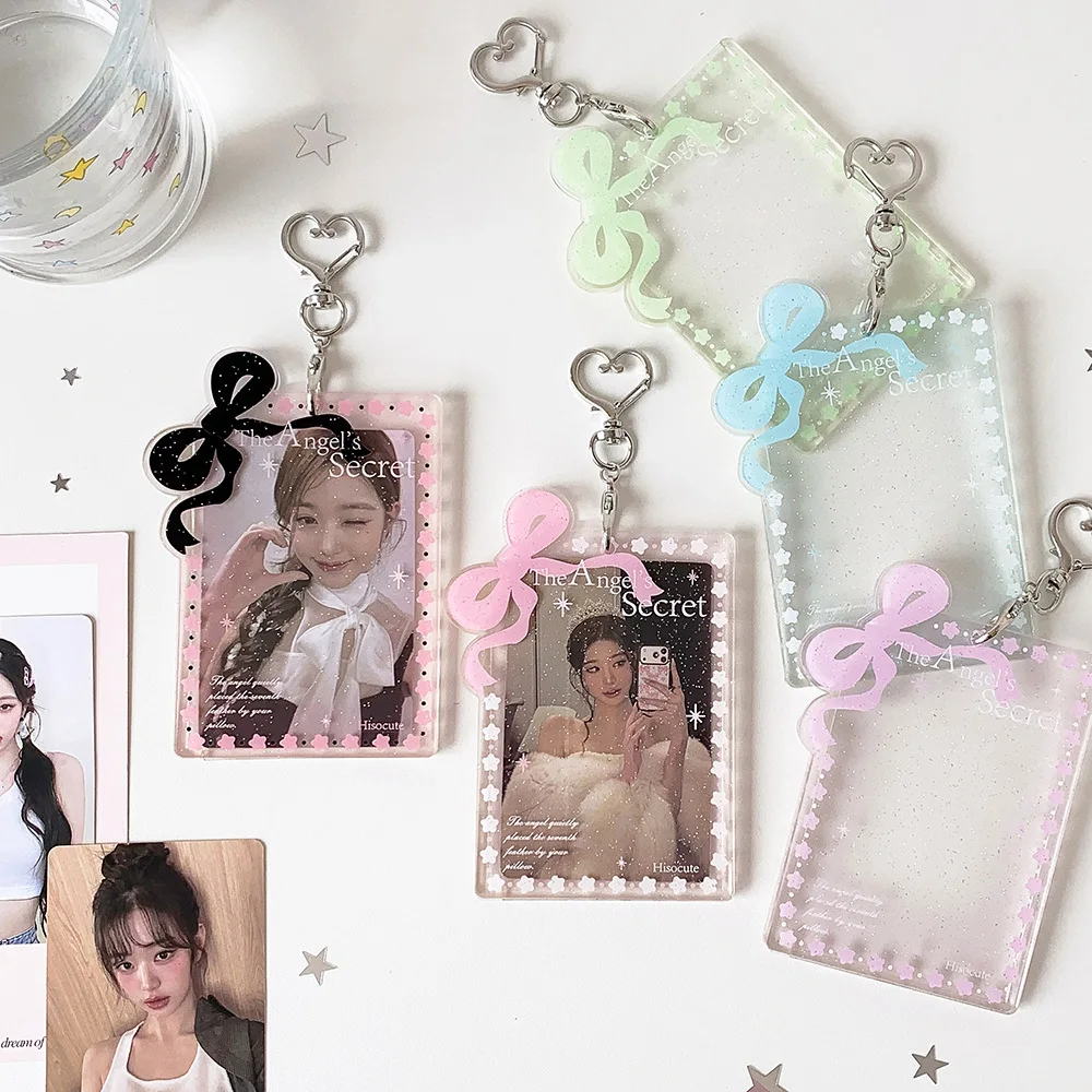 Kpop Fashion Acrylic Transparent Bow 3in Photo Card Holder Cute Girl Idol Photo Storage Card Bag Decorative Pendant KeychainGift - view 2