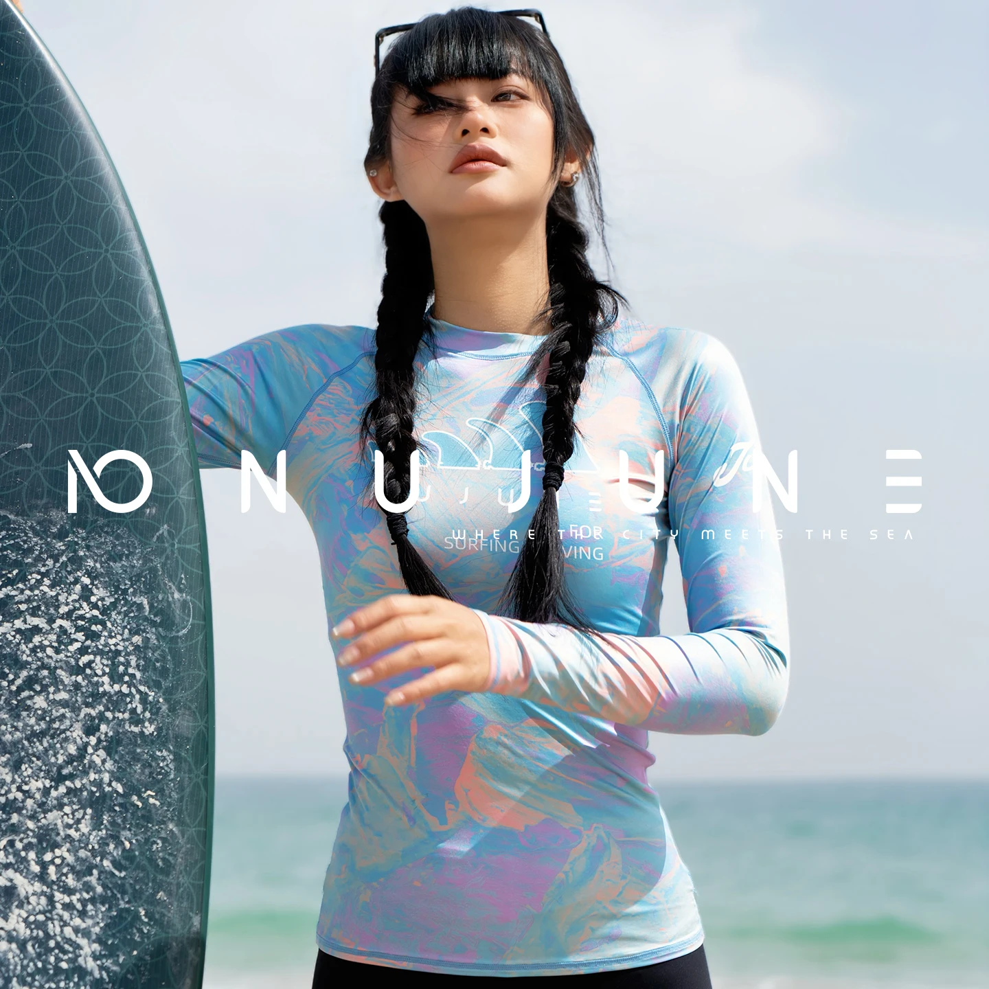 Nu-June Surfing Shirts Long Sleeve Women UPF50+ Rash Guard Swimwear Breathable Slim Fit Quick-Dry Bathing Suit Beachwear Set