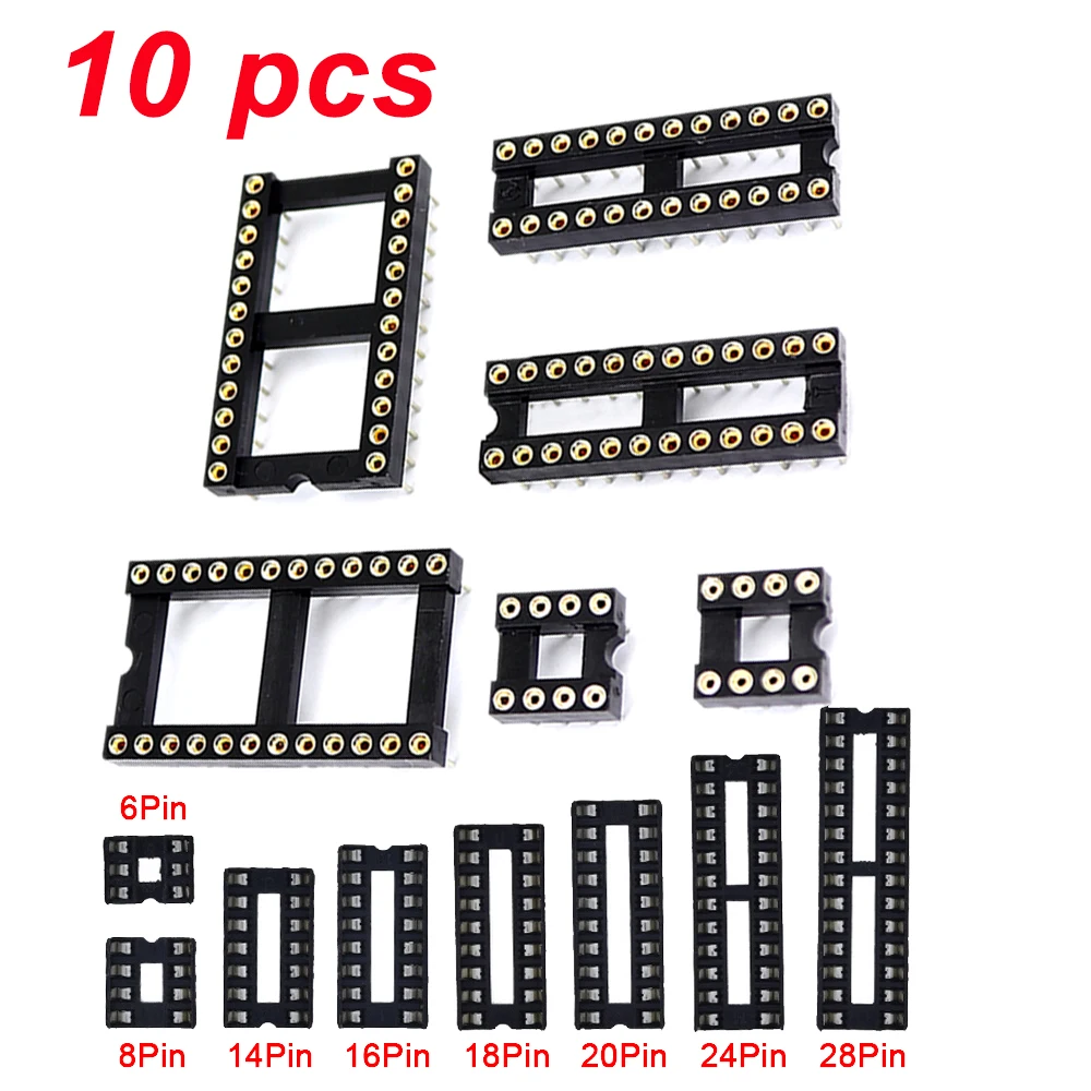 10PCS IC Sockets Adaptor Solder Type Kit Circular Hole DIP 6,8,14,16,18,20,24,28pins Integrated Circuit IC Chip Socket