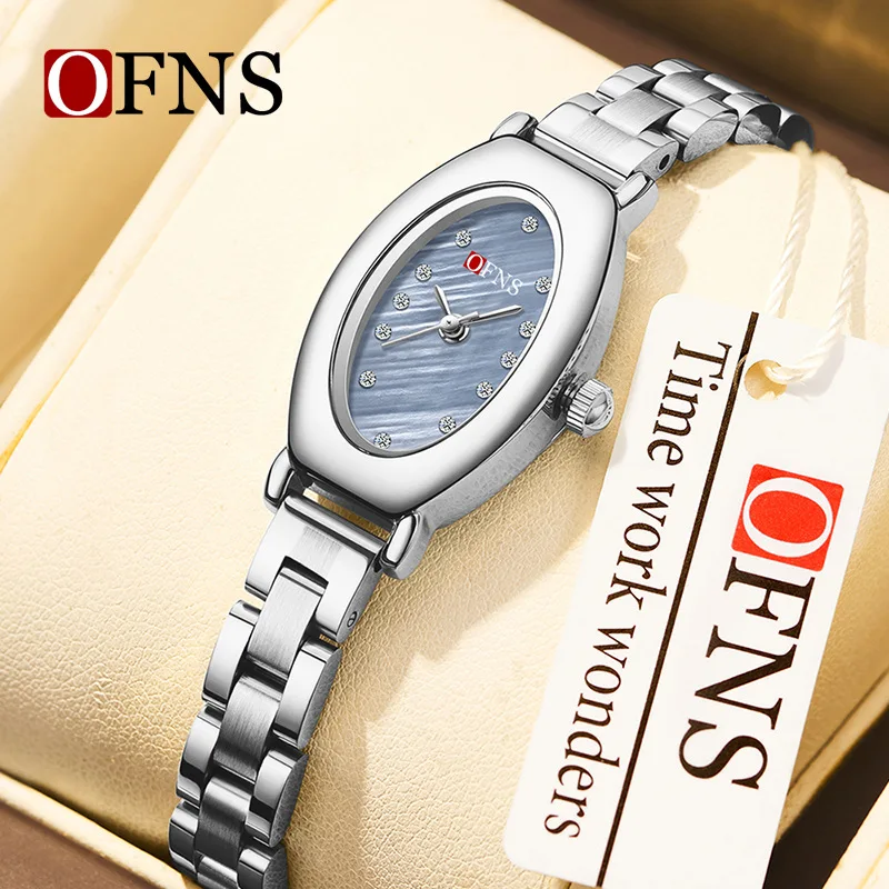 นาฬิกาควอตซ์ผู้หญิง OFNS 2025 สไตล์หรูหราเบาๆ สำหรับนักธุรกิจ ดีไซน์เรียบง่าย สบายๆ หน้าปัดหลากสี กันน้ำ 3ATM