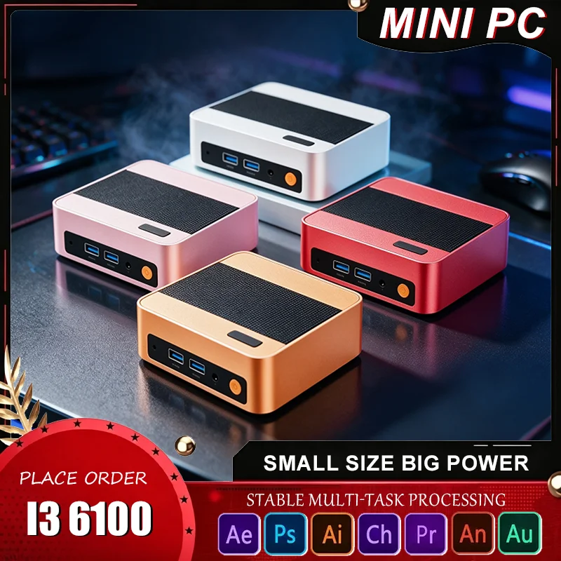 New Portable Mini PC Core i3 6100 16GB RAM 1TB 2TB SSD WiFi6 BT5.2 4K@60Hz UHD Compact Desktop Home Office Study Gaming