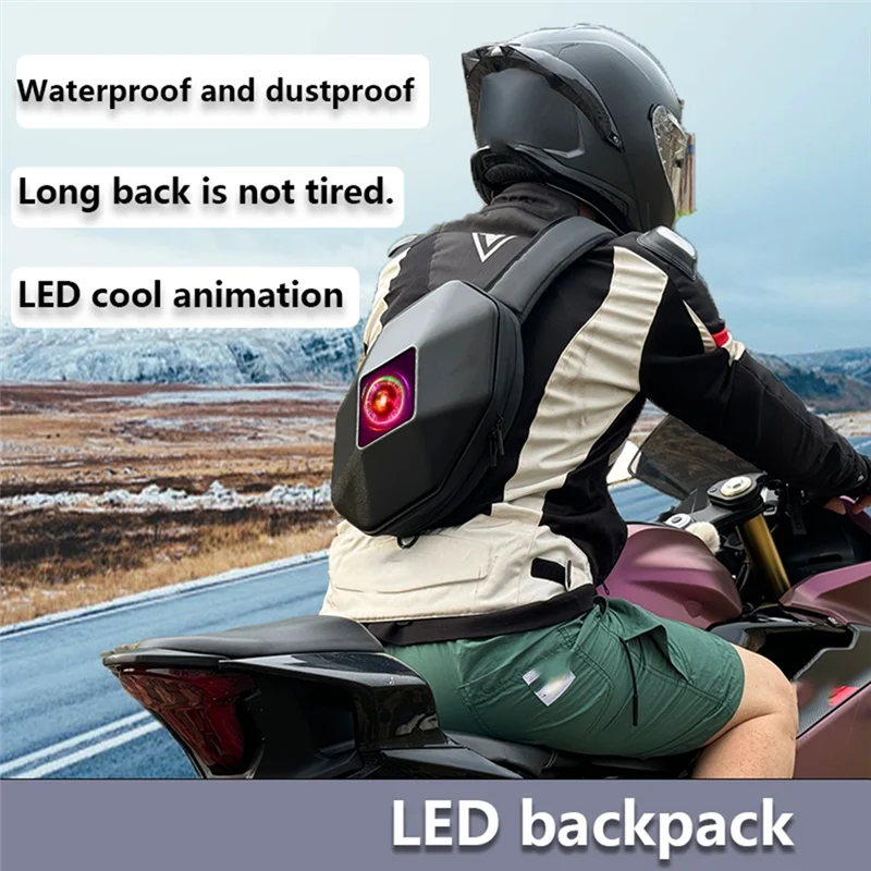 

NEW-Motorcycle Shoulder Bag LED Lights Bluetooth DIY Carbon Fiber Motorcycle Riding Bag Full Helmet Sports Waterproof Bag
