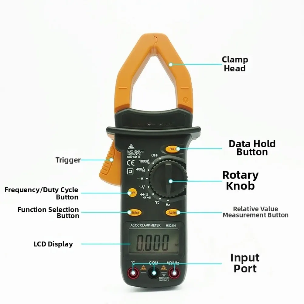 

1000A Digital Clamp Meter AC DC Voltage Current Resistance Capacitance Frequency Temperature Diode Tester Multimeter